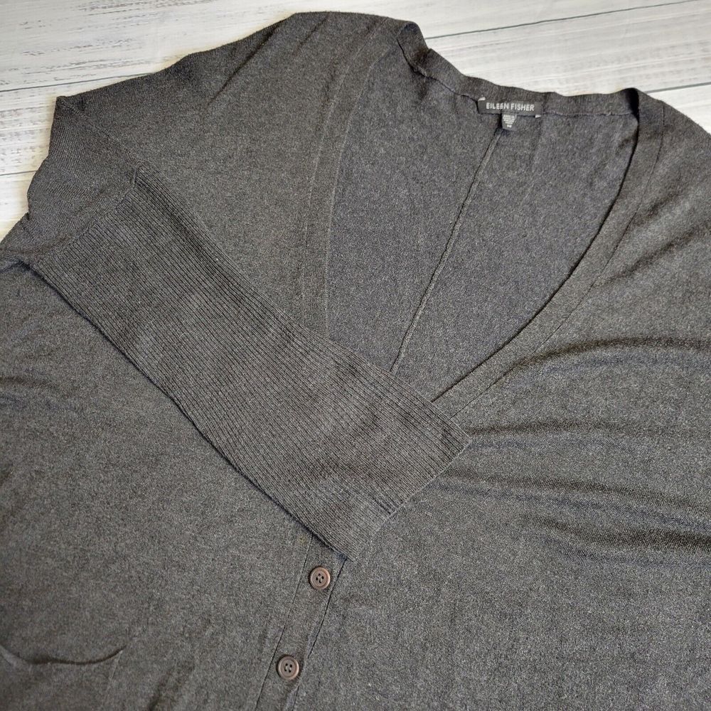 Eileen Fisher Charcoal Gray Cardigan Button Front Long Sleeve Sweater‎ Medium